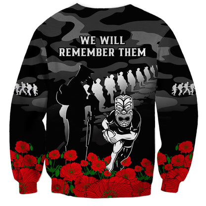 New Zealand ANZAC Rugby Sweatshirt Silver Fern All Black Camouflage Mix Poppy