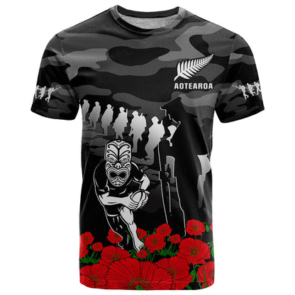 New Zealand Anzac Rugby T Shirt Silver Fern All Black Camouflage Mix Poppy