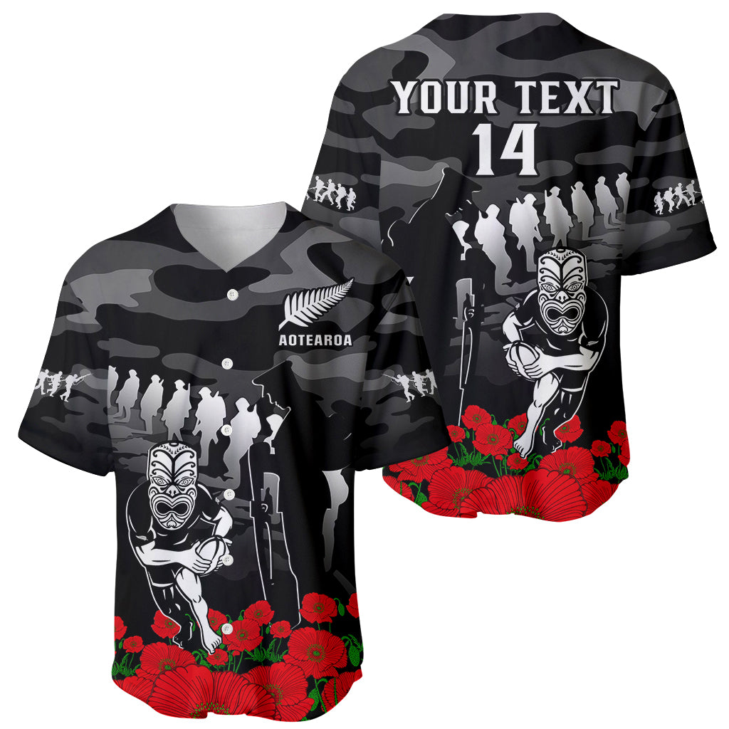(Custom Text And Number) New Zealand ANZAC Rugby Baseball Jersey Silver Fern All Black Camouflage Mix Poppy