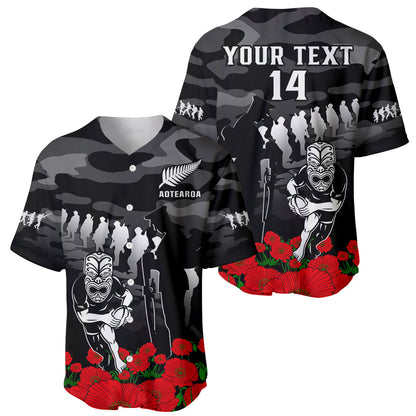 (Custom Text And Number) New Zealand ANZAC Rugby Baseball Jersey Silver Fern All Black Camouflage Mix Poppy