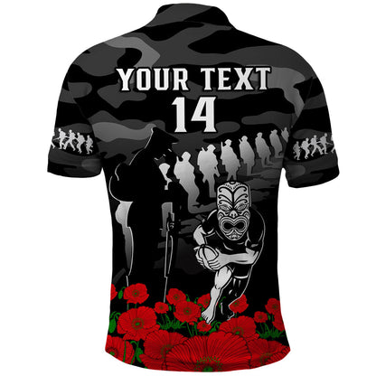 Custom Text And Number New Zealand ANZAC Rugby Polo Shirt Silver Fern All Black Camouflage Mix Poppy