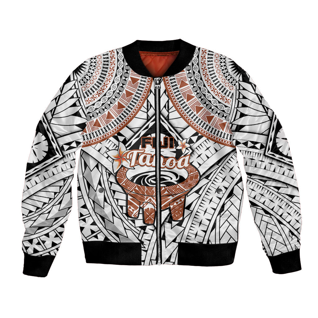 Fiji Tanoa Bomber Jacket Kava Bowl Fijian Tapa Brown Pattern