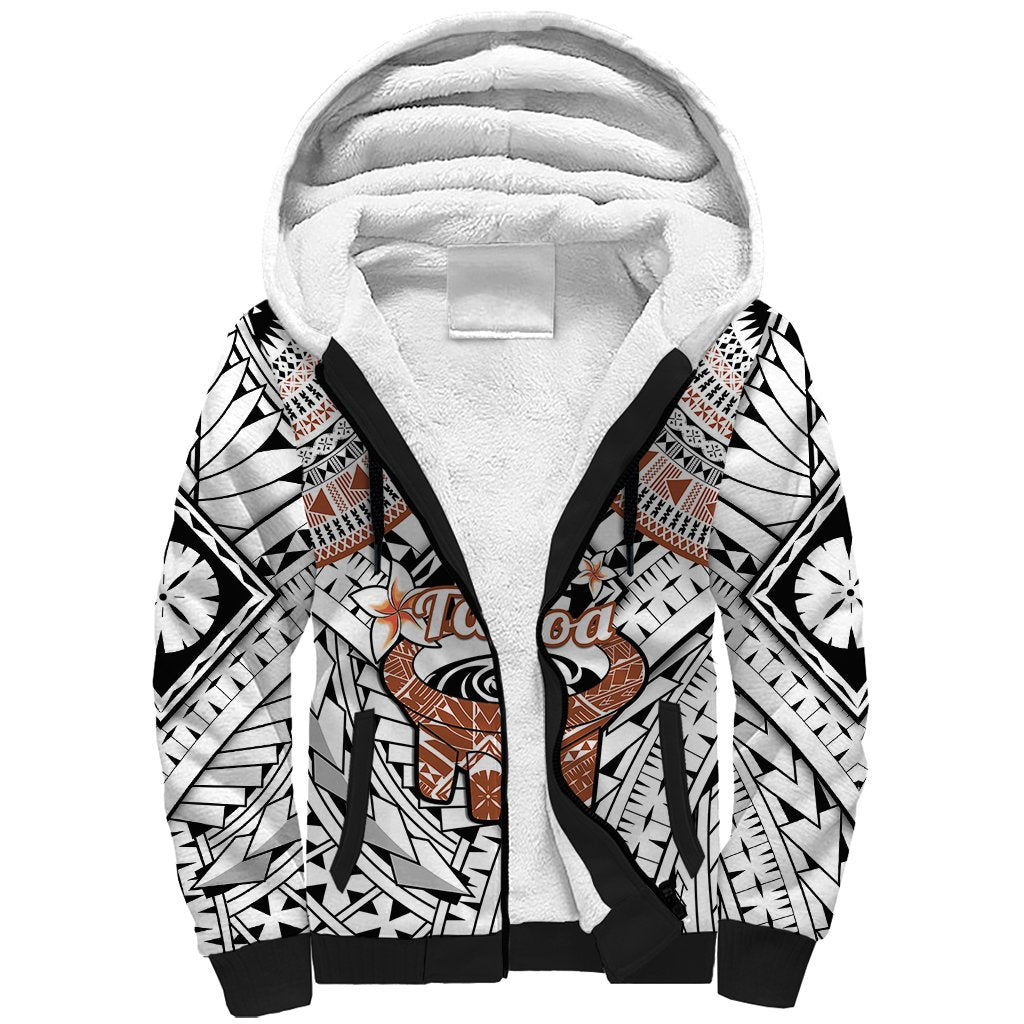 Fiji Tanoa Sherpa Hoodie Kava Bowl Fijian Tapa Brown Pattern