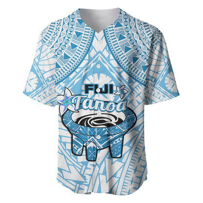 Fiji Tanoa Baseball Jersey Kava Bowl Fijian Tapa Blue Pattern