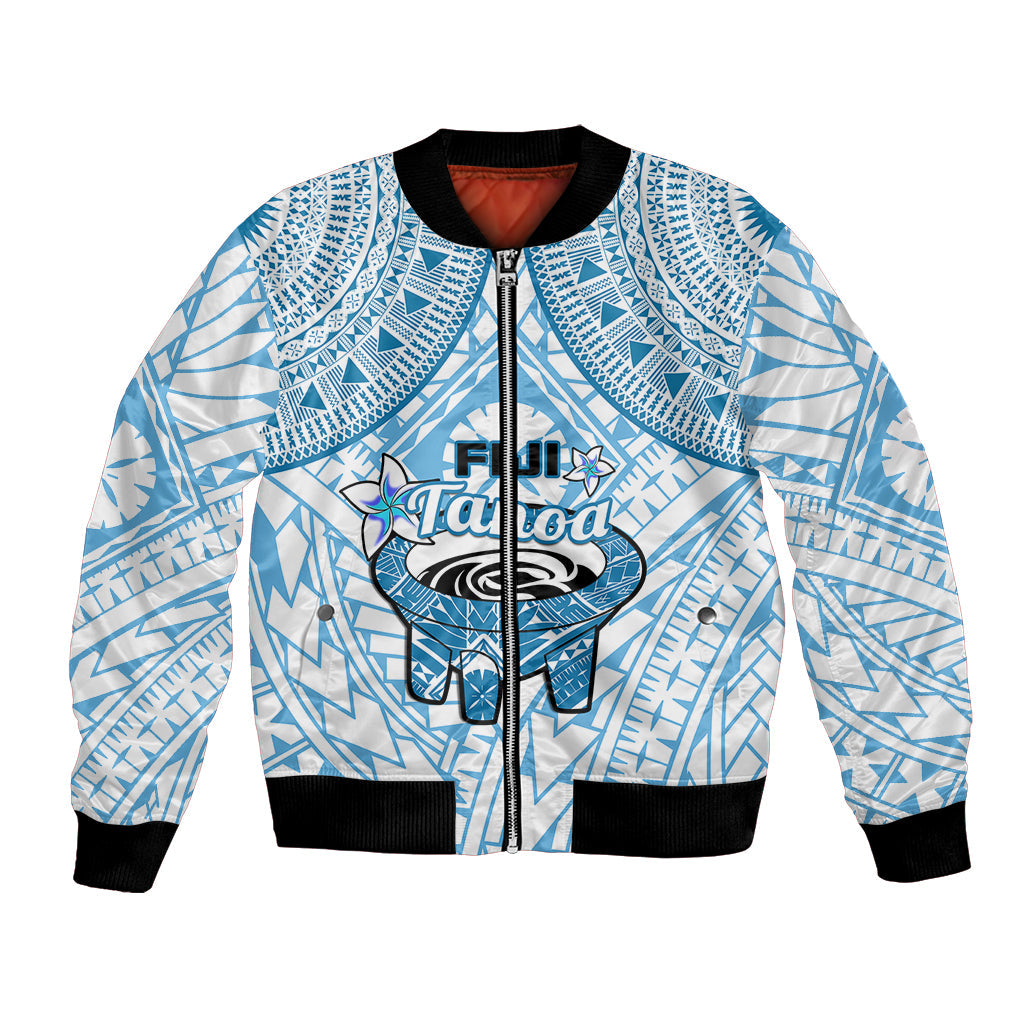 Fiji Tanoa Bomber Jacket Kava Bowl Fijian Tapa Blue Pattern