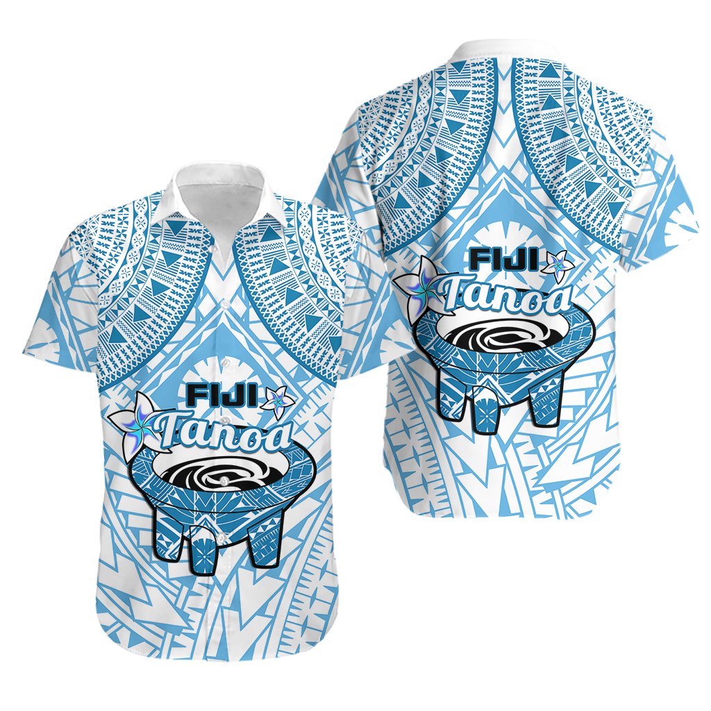 Fiji Tanoa Hawaiian Shirt Kava Bowl Fijian Tapa Blue Pattern