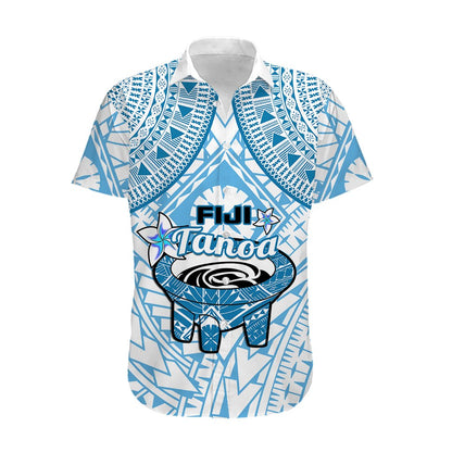 Fiji Tanoa Hawaiian Shirt Kava Bowl Fijian Tapa Blue Pattern