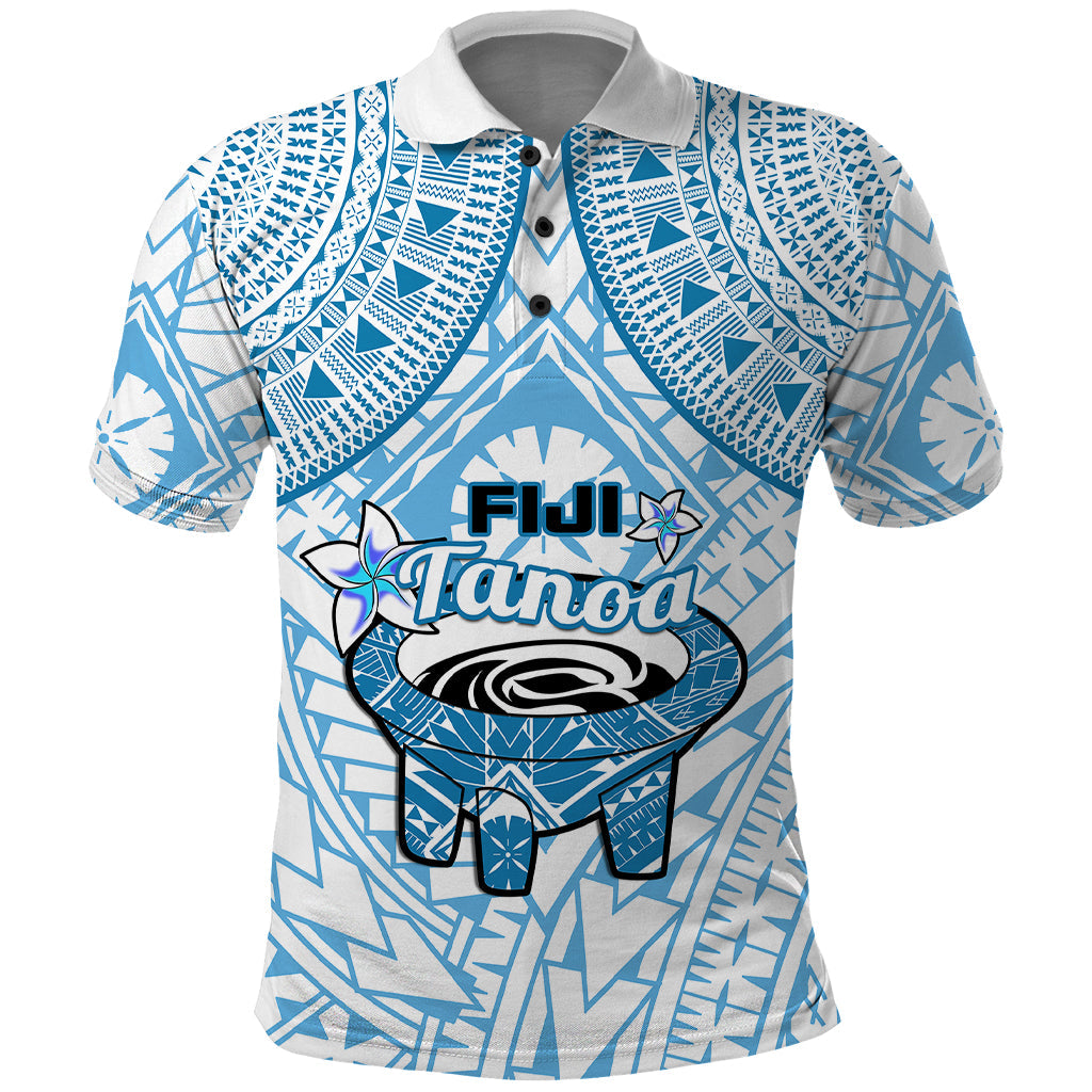Fiji Tanoa Polo Shirt Kava Bowl Fijian Tapa Blue Pattern