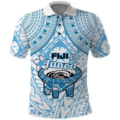 Fiji Tanoa Polo Shirt Kava Bowl Fijian Tapa Blue Pattern