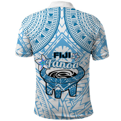 Fiji Tanoa Polo Shirt Kava Bowl Fijian Tapa Blue Pattern
