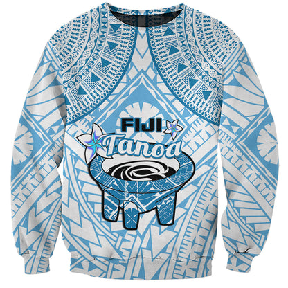 Fiji Tanoa Sweatshirt Kava Bowl Fijian Tapa Blue Pattern