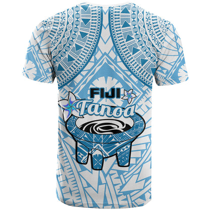 Fiji Tanoa T Shirt Kava Bowl Fijian Tapa Blue Pattern