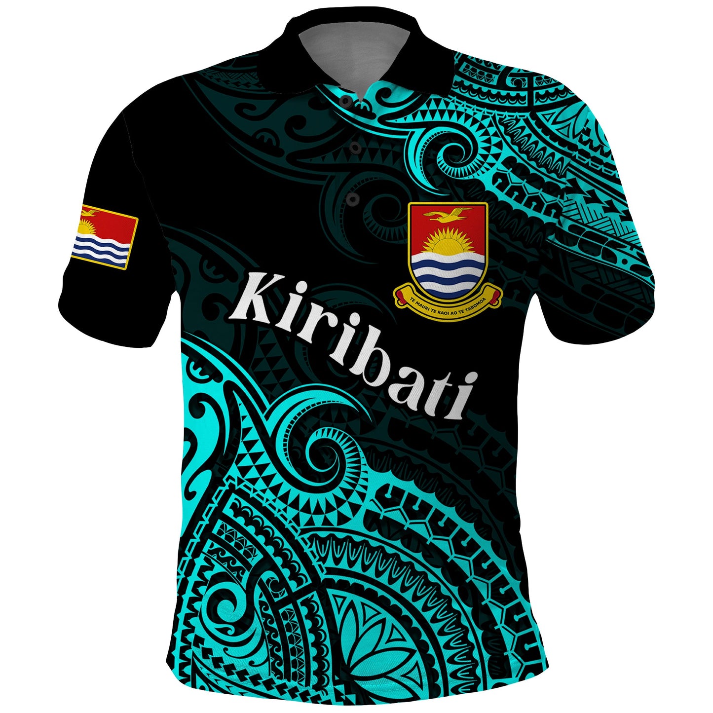Custom Personalised Ribaberiki Kiribati Coat Of Arms Mix Cyan Polynesian Polo Shirt