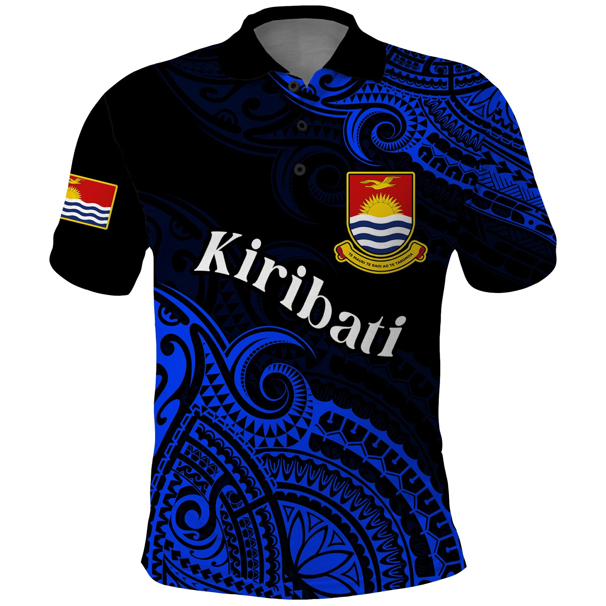 Ribaberiki Kiribati Coat Of Arms Mix Blue Polynesian Polo Shirt