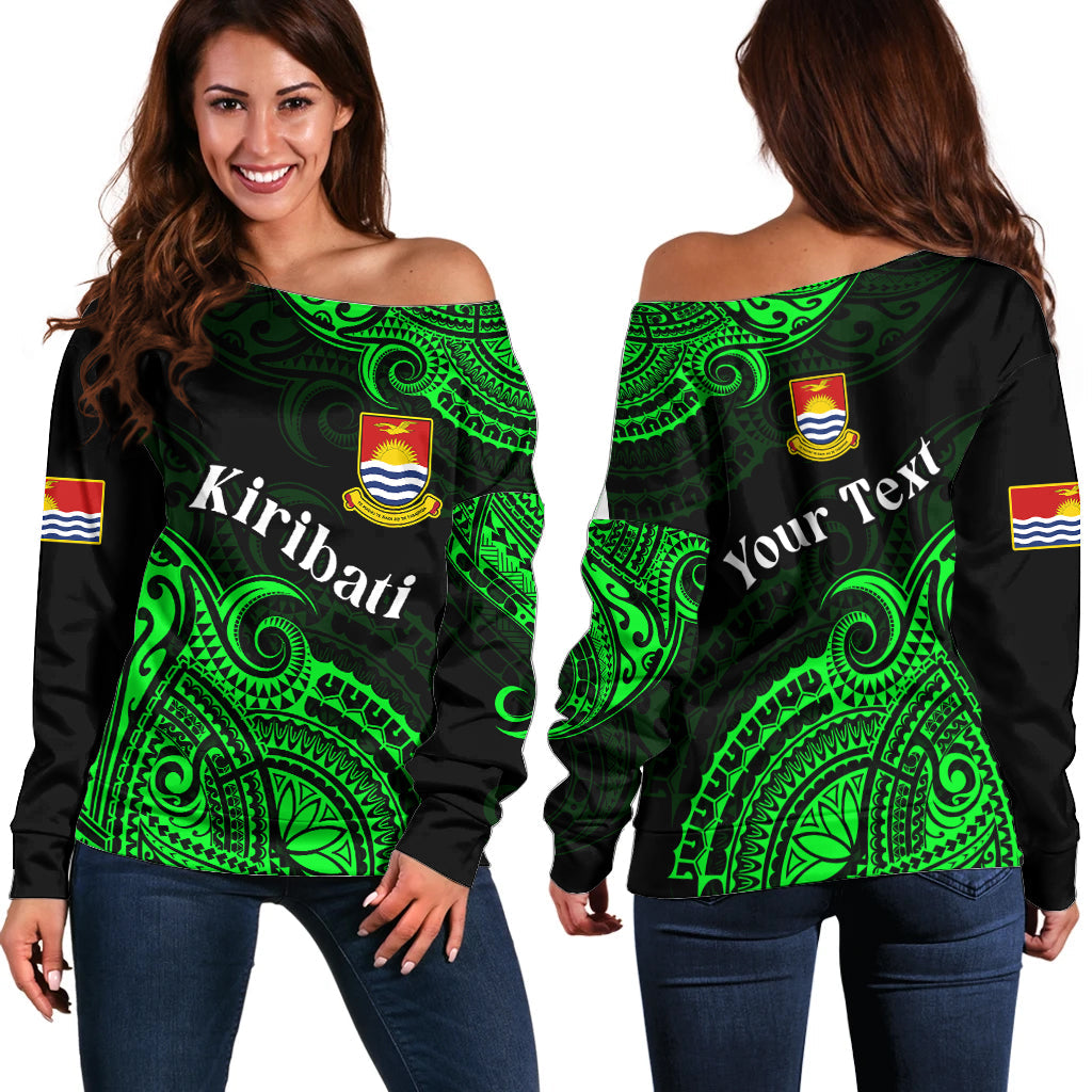 (Custom Personalised) Ribaberiki Kiribati Coat Of Arms Mix Green Polynesian Off Shoulder Sweater