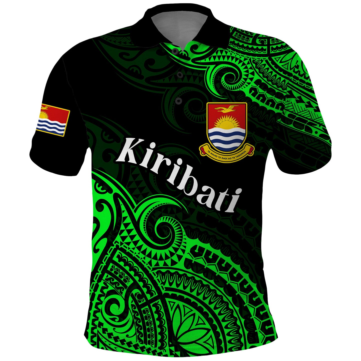 Ribaberiki Kiribati Coat Of Arms Mix Green Polynesian Polo Shirt