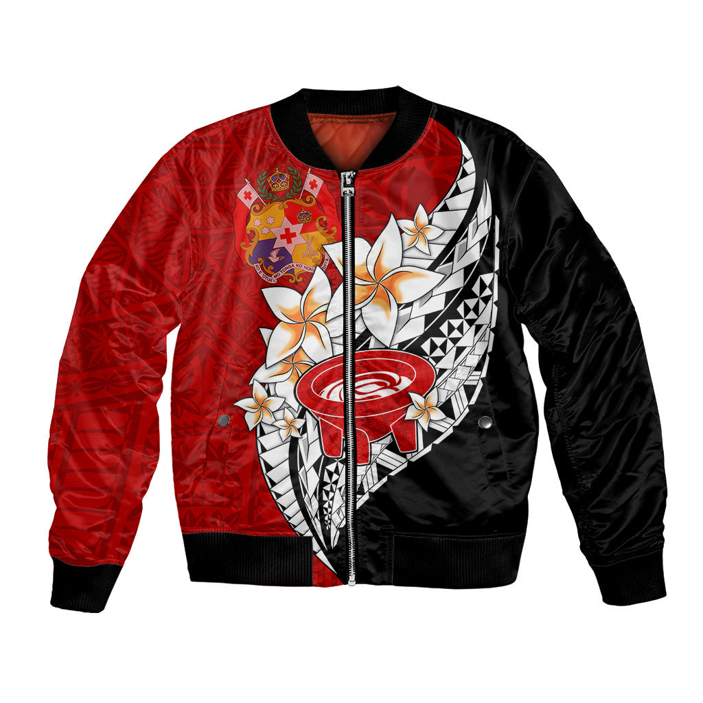 Tonga Kava Bowl Bomber Jacket Togan Kupesi Ngatu Pattern Black