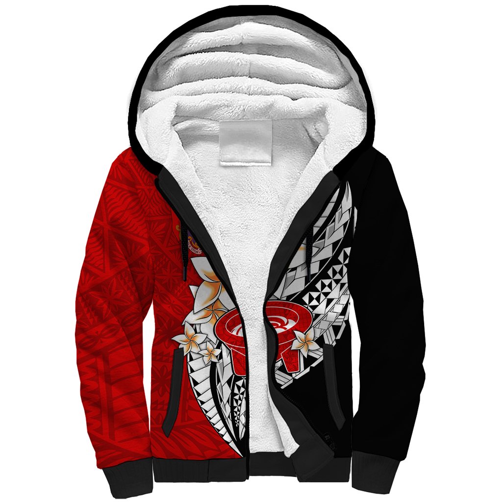 (Custom Personalised) Tonga Kava Bowl Sherpa Hoodie Togan Kupesi Ngatu Pattern Black