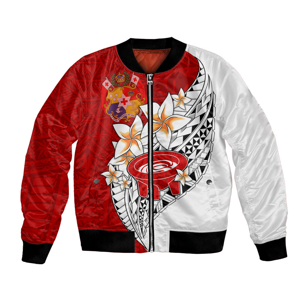 Tonga Kava Bowl Bomber Jacket Togan Kupesi Ngatu Pattern White