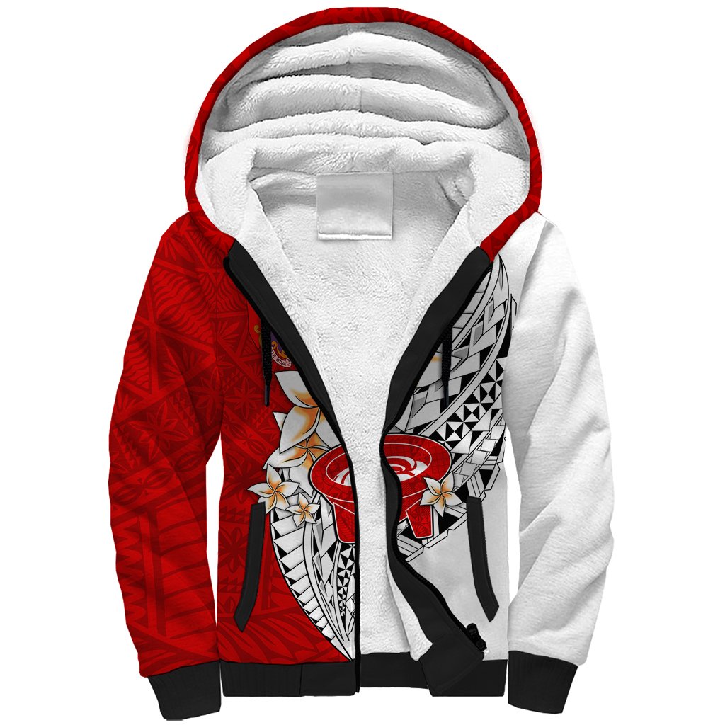 (Custom Personalised) Tonga Kava Bowl Sherpa Hoodie Togan Kupesi Ngatu Pattern White
