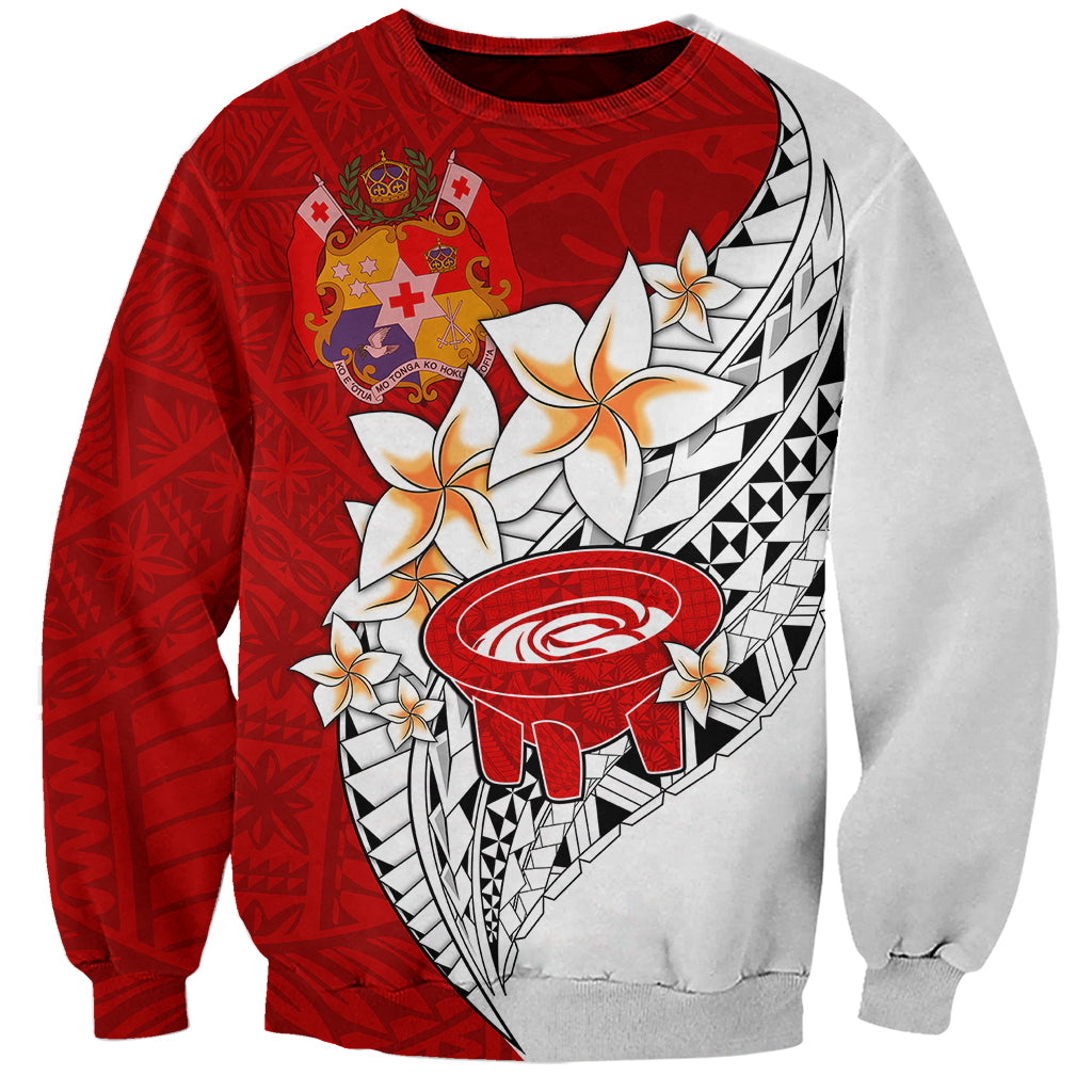 Tonga Kava Bowl Sweatshirt Togan Kupesi Ngatu Pattern White