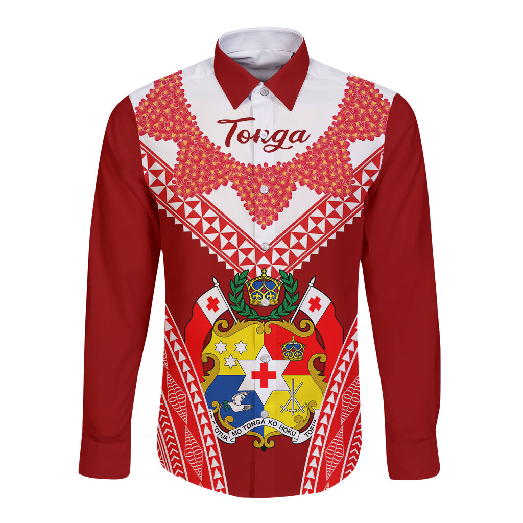 Tonga Heilala Flowers Long Sleeve Button Shirt Tongan Ngatu White Special Verison