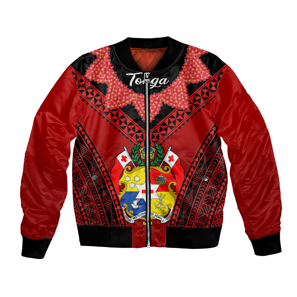 Tonga Heilala Flowers Bomber Jacket Tongan Ngatu Black Special Verison