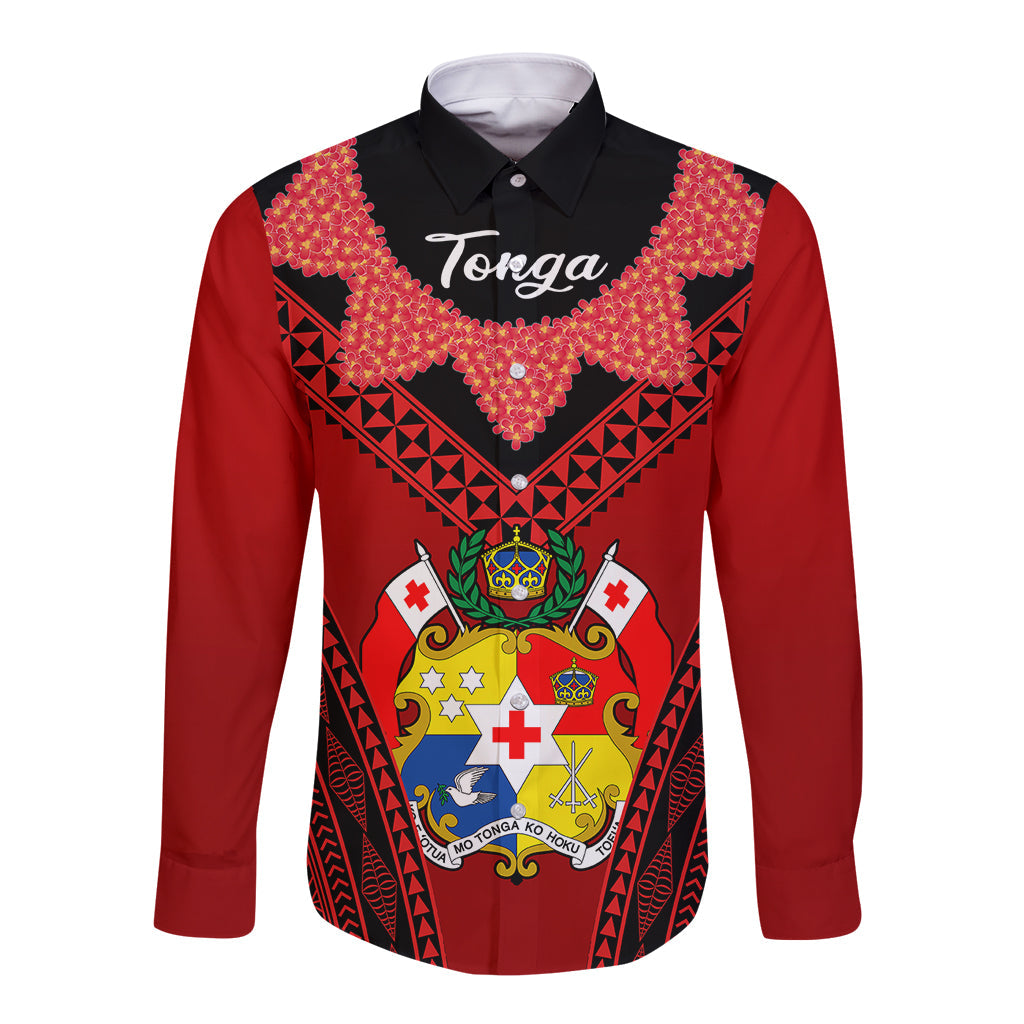 Tonga Heilala Flowers Long Sleeve Button Shirt Tongan Ngatu Black Special Verison
