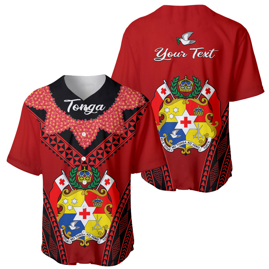 (Custom Personalised) Tonga Heilala Flowers Baseball Jersey Tongan Ngatu Black Special Verison