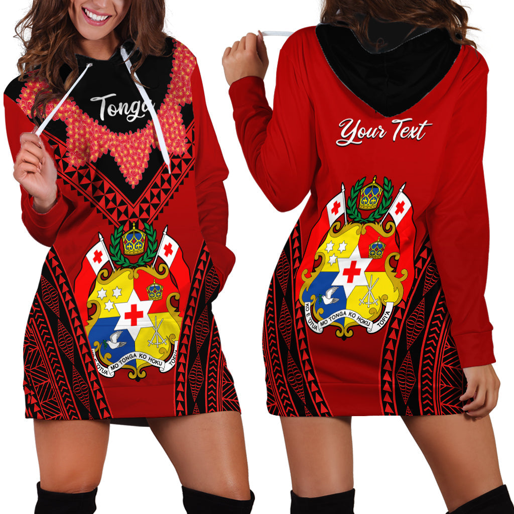 Custom Personalised Tonga Heilala Flowers Hoodie Dress Tongan Ngatu Black Special Verison