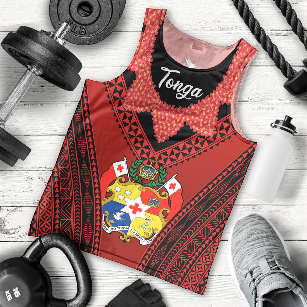 Tonga Heilala Flowers Men Tank Top Tongan Ngatu Black Special Verison