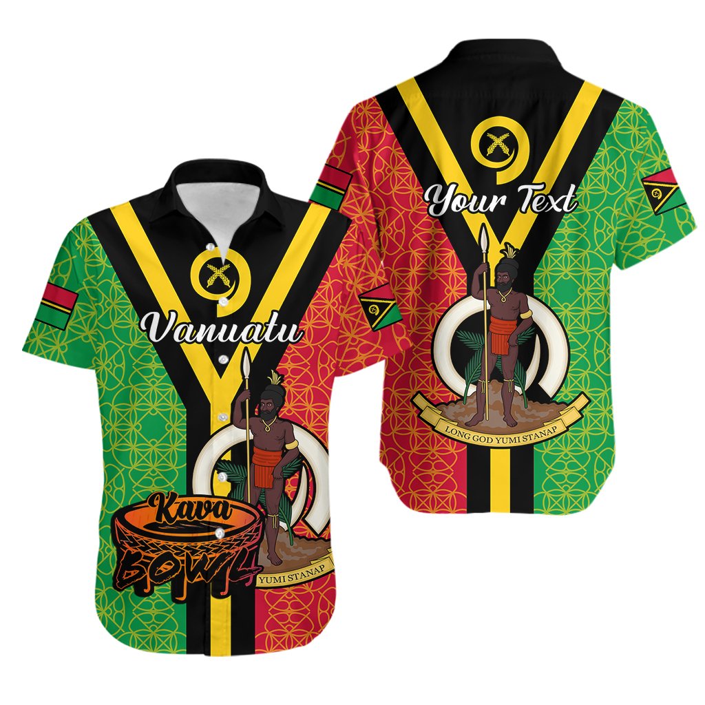 Custom Personalised Vanuatu Hawaiian Shirt Kava Bowl Mix Sand Drawing Flag Style