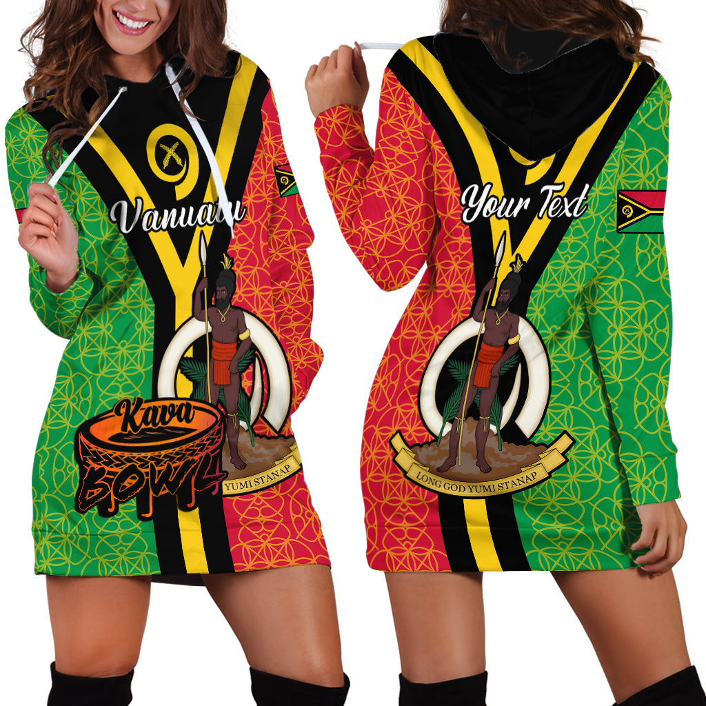 Custom Personalised Vanuatu Hoodie Dress Kava Bowl Mix Sand Drawing Flag Style