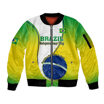 Custom Brazil Sleeve Zip Bomber Jacket Sete de Setembro Happy Independence Day