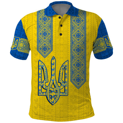 Ukraine Polo Shirt Gold Trident Belarus Folk Pattern