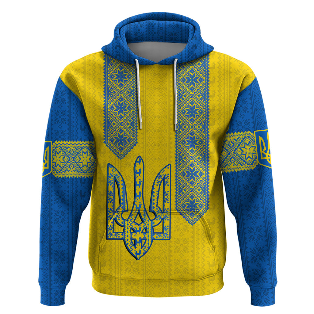 Personalised Ukraine Hoodie Gold Trident Folk Pattern