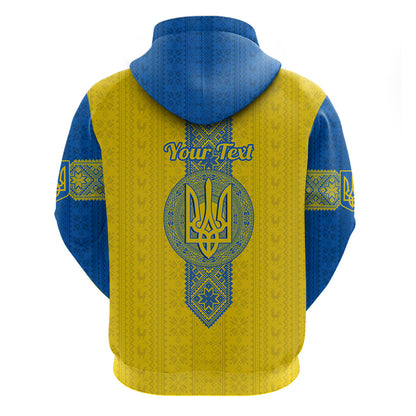 Personalised Ukraine Hoodie Gold Trident Folk Pattern