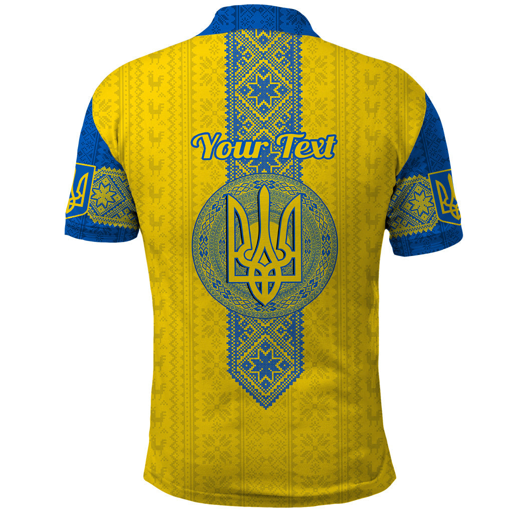 Personalised Ukraine Polo Shirt Gold Trident Folk Pattern