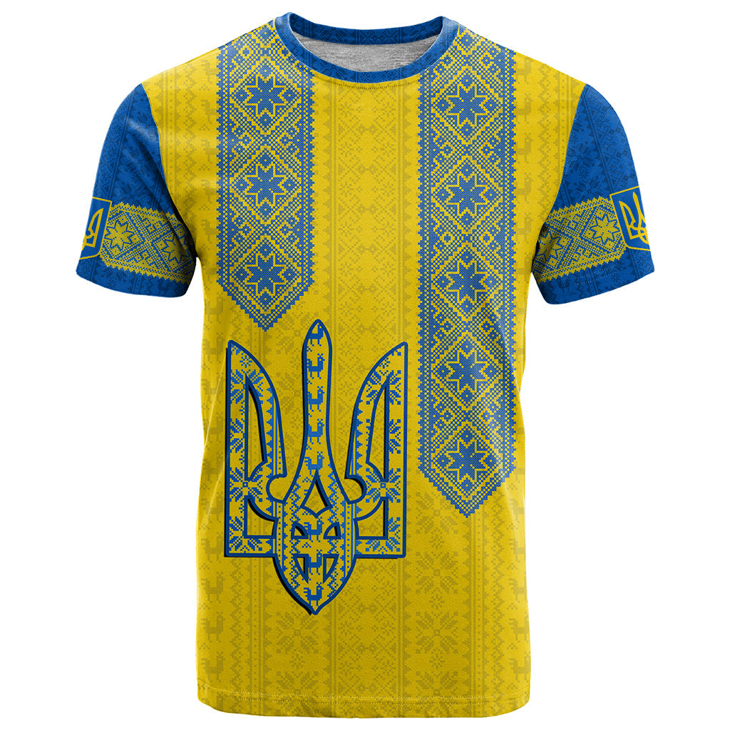 Personalised Ukraine T Shirt Gold Trident Folk Pattern
