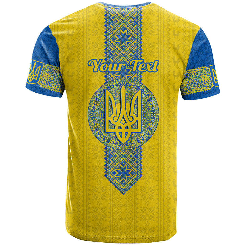 Personalised Ukraine T Shirt Gold Trident Folk Pattern