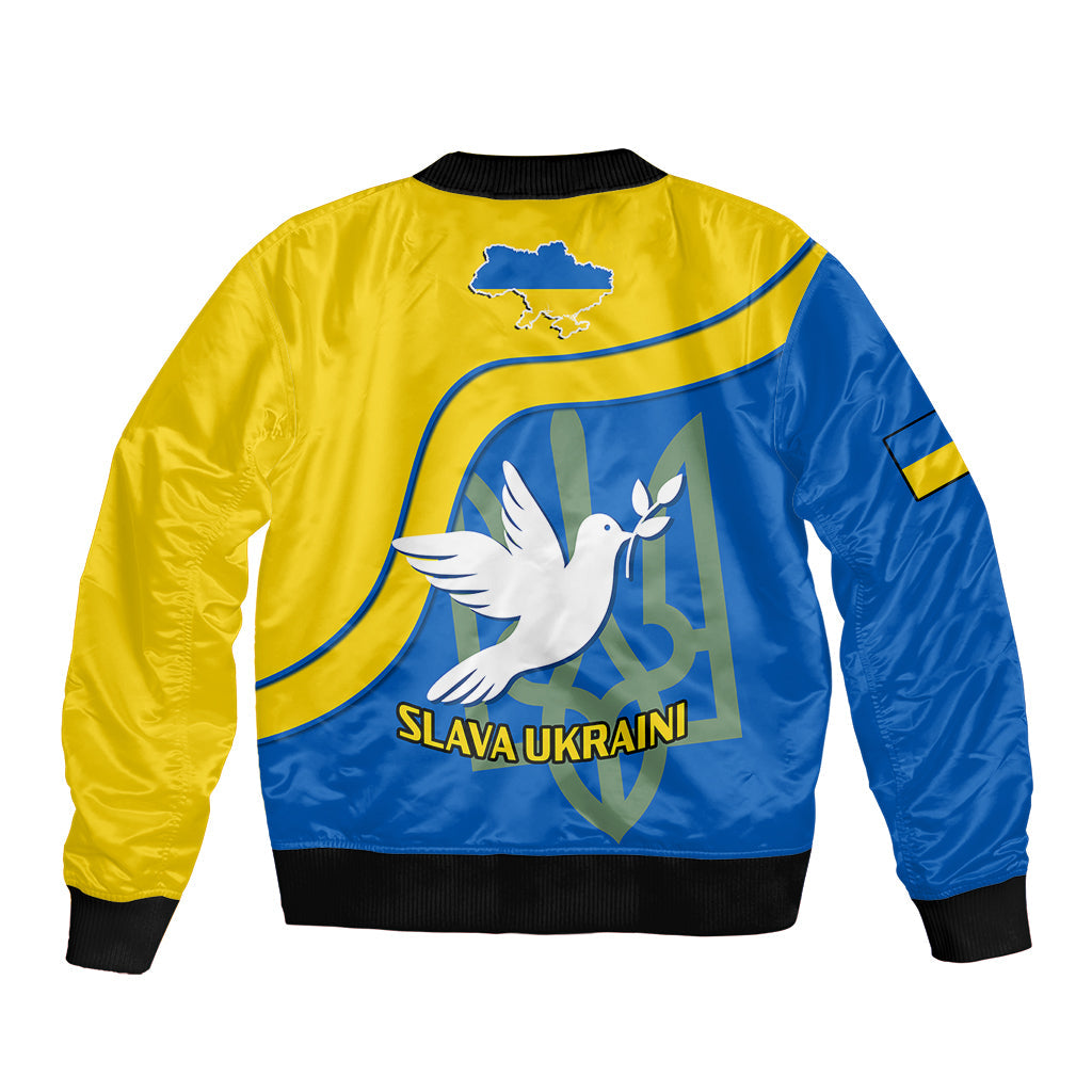 Personalised Ukraine Sleeve Zip Bomber Jacket Slava Ukraini Sporty Version