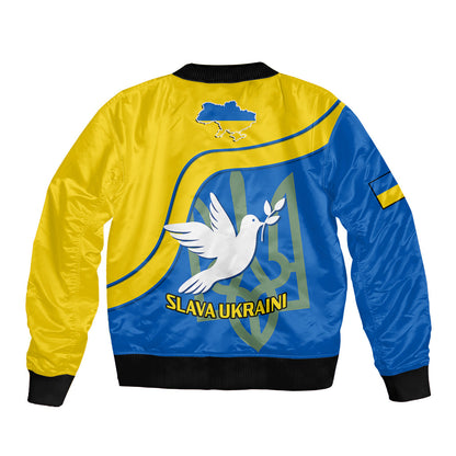 Personalised Ukraine Sleeve Zip Bomber Jacket Slava Ukraini Sporty Version