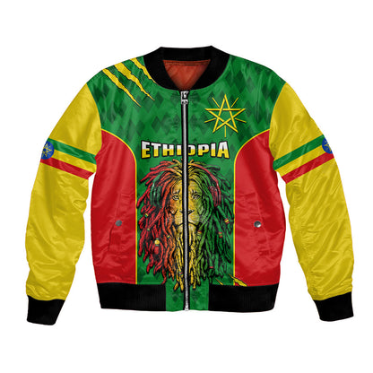 Personalised Ethiopia Bomber Jacket Men'S Dreadlock Rasta Lion Headphones