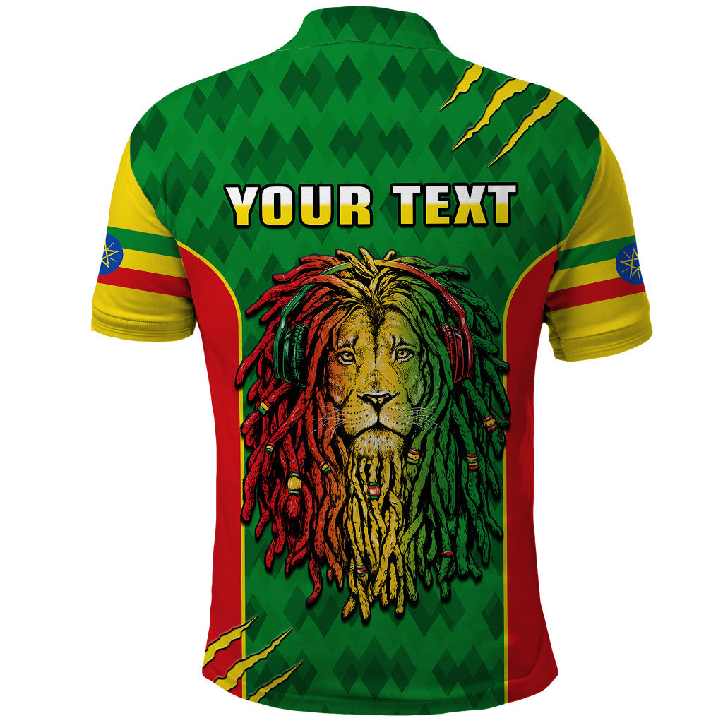 Custom Ethiopia Polo Shirt Mens Dreadlock Rasta Lion Headphones