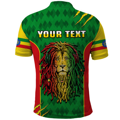 Custom Ethiopia Polo Shirt Mens Dreadlock Rasta Lion Headphones
