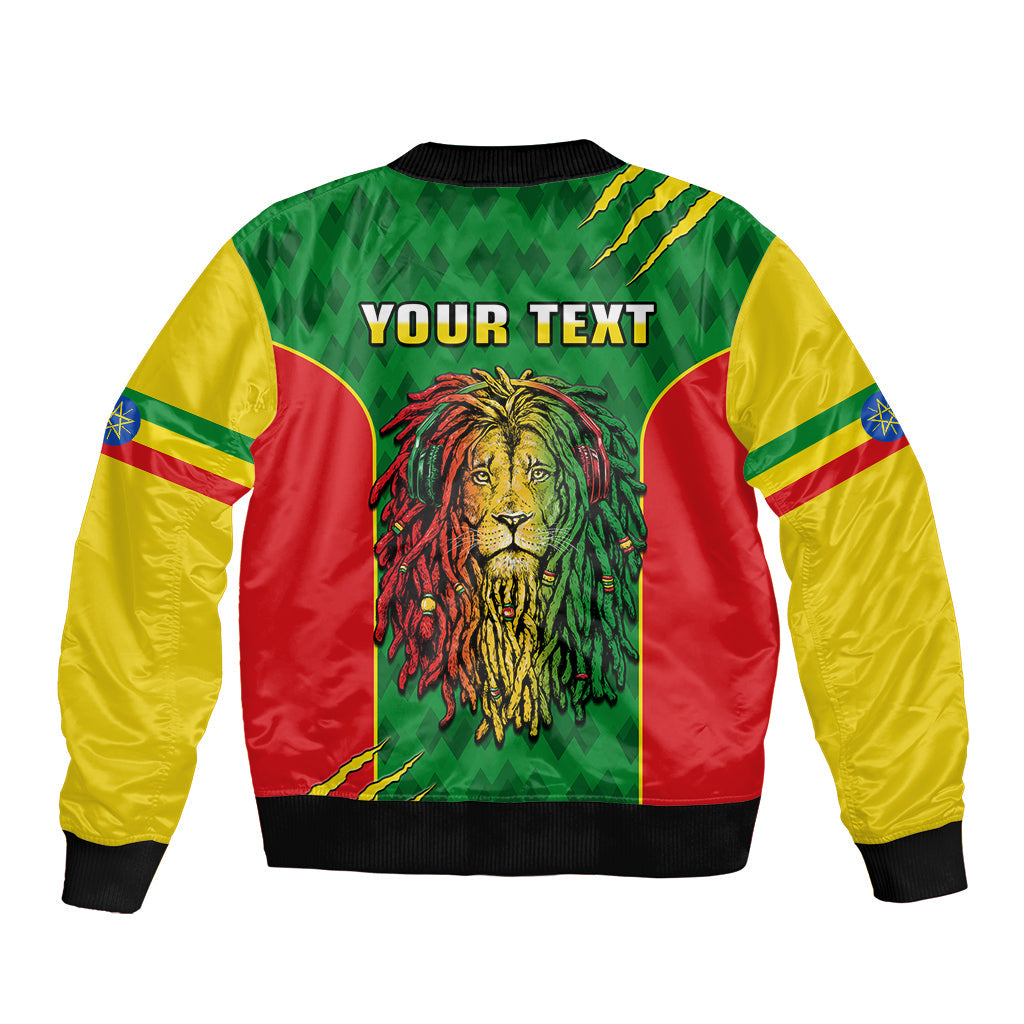 Personalised Ethiopia Sleeve Zip Bomber Jacket Men'S Dreadlock Rasta Lion Headphones