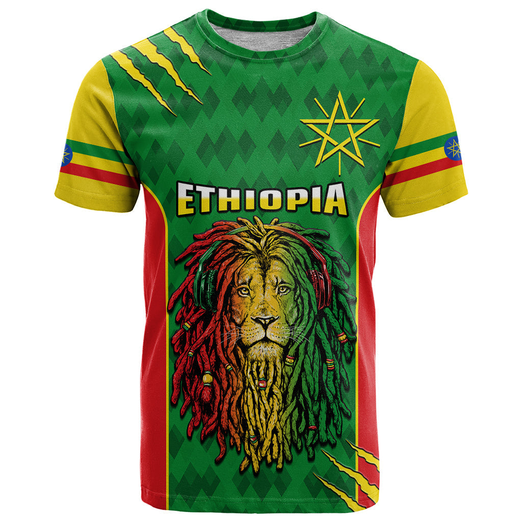 Personalised Ethiopia T Shirt Men'S Dreadlock Rasta Lion Headphones