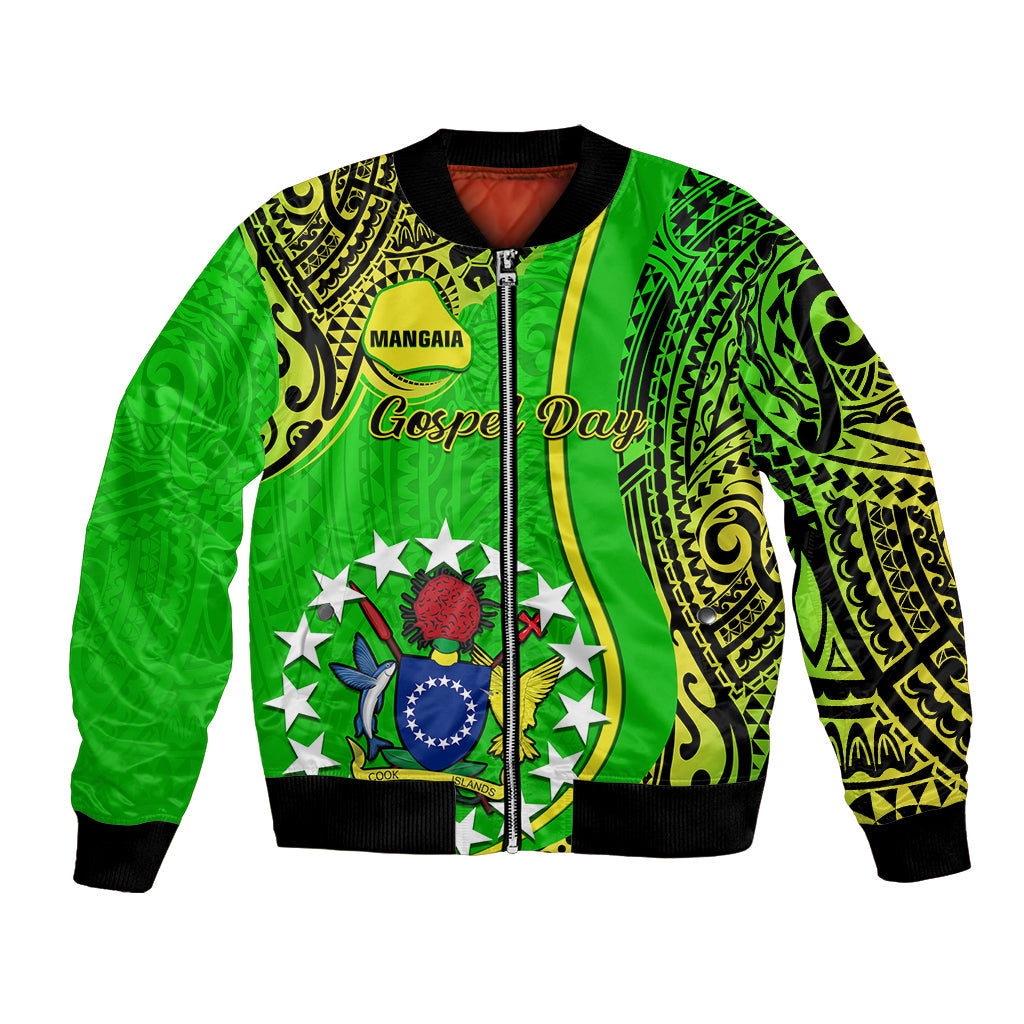 Personalised Cook Islands Bomber Jacket Mangaia Gospel Day Green Version
