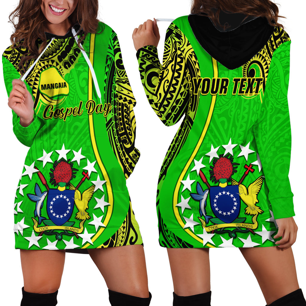 Personalised Cook Islands Hoodie Dress Mangaia Gospel Day Green Version