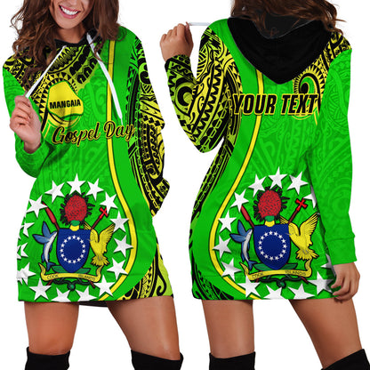 Personalised Cook Islands Hoodie Dress Mangaia Gospel Day Green Version